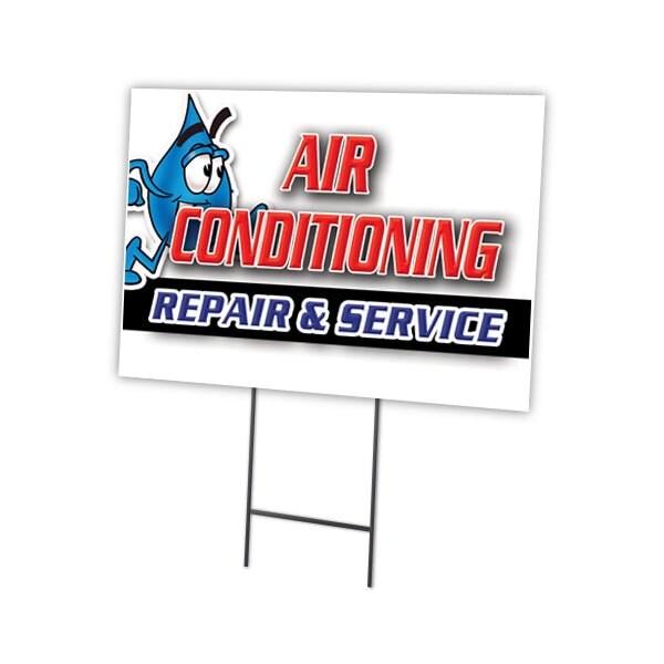 Ac Repair & Service Yard Sign & Stake outdoor plastic coroplast window, C-1824 Ac Repair & Service